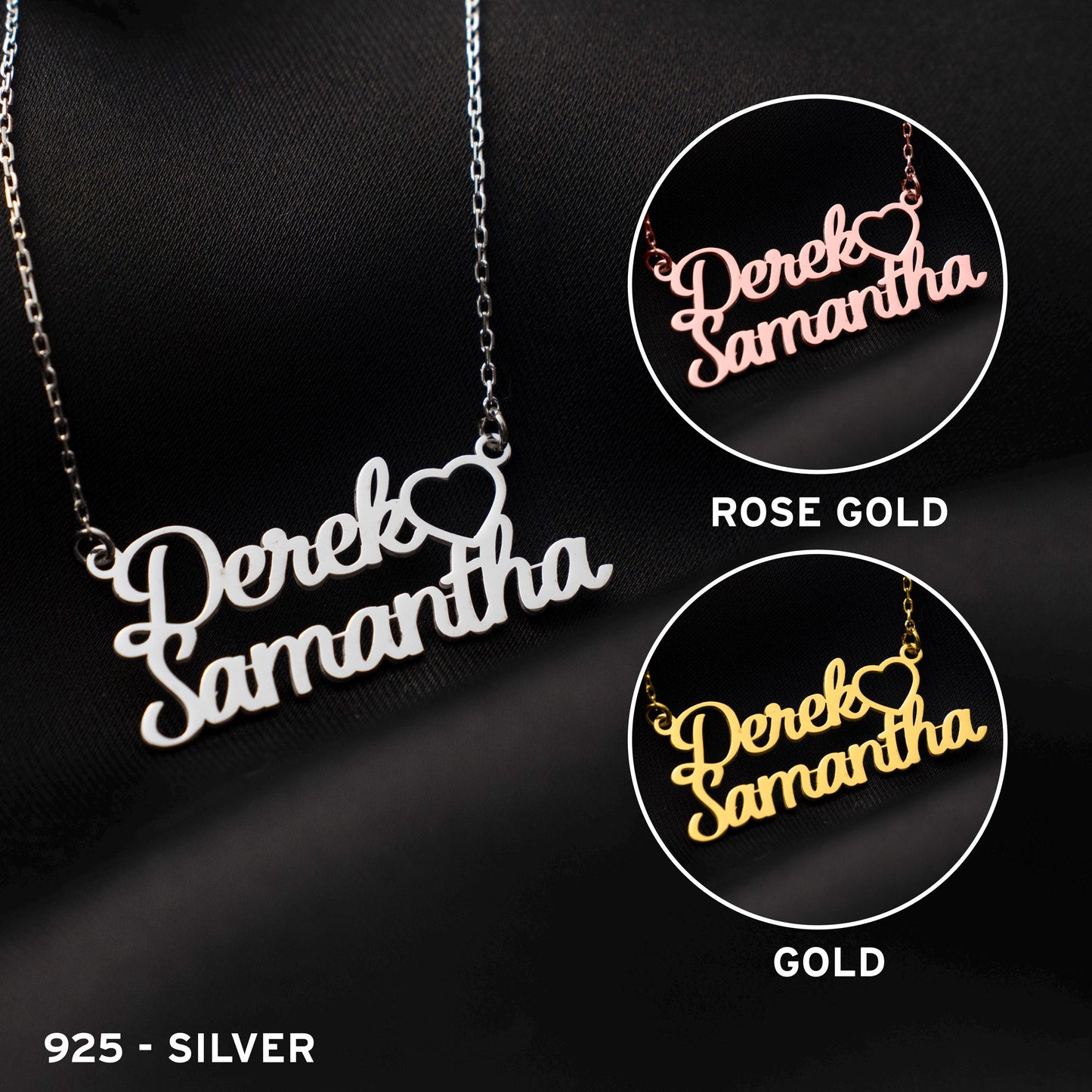 Unique Customized Couple Name Pendant - Handcrafted Sterling Silver Jewelry