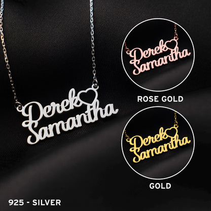 Unique Customized Couple Name Pendant - Handcrafted Sterling Silver Jewelry