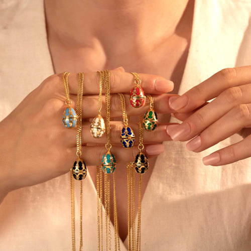 Vintage Enamel Egg Necklace – Elegant Easter Pendant Jewelry