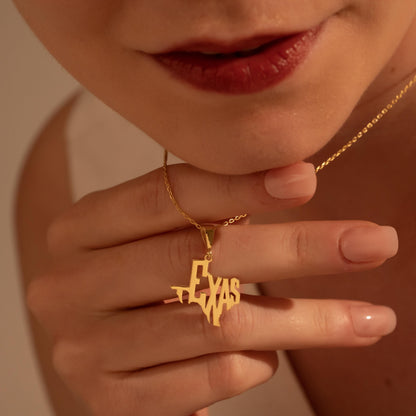 Texas Map Necklace – Custom State Pendant, Gold Plated Texas Jewelry Gift
