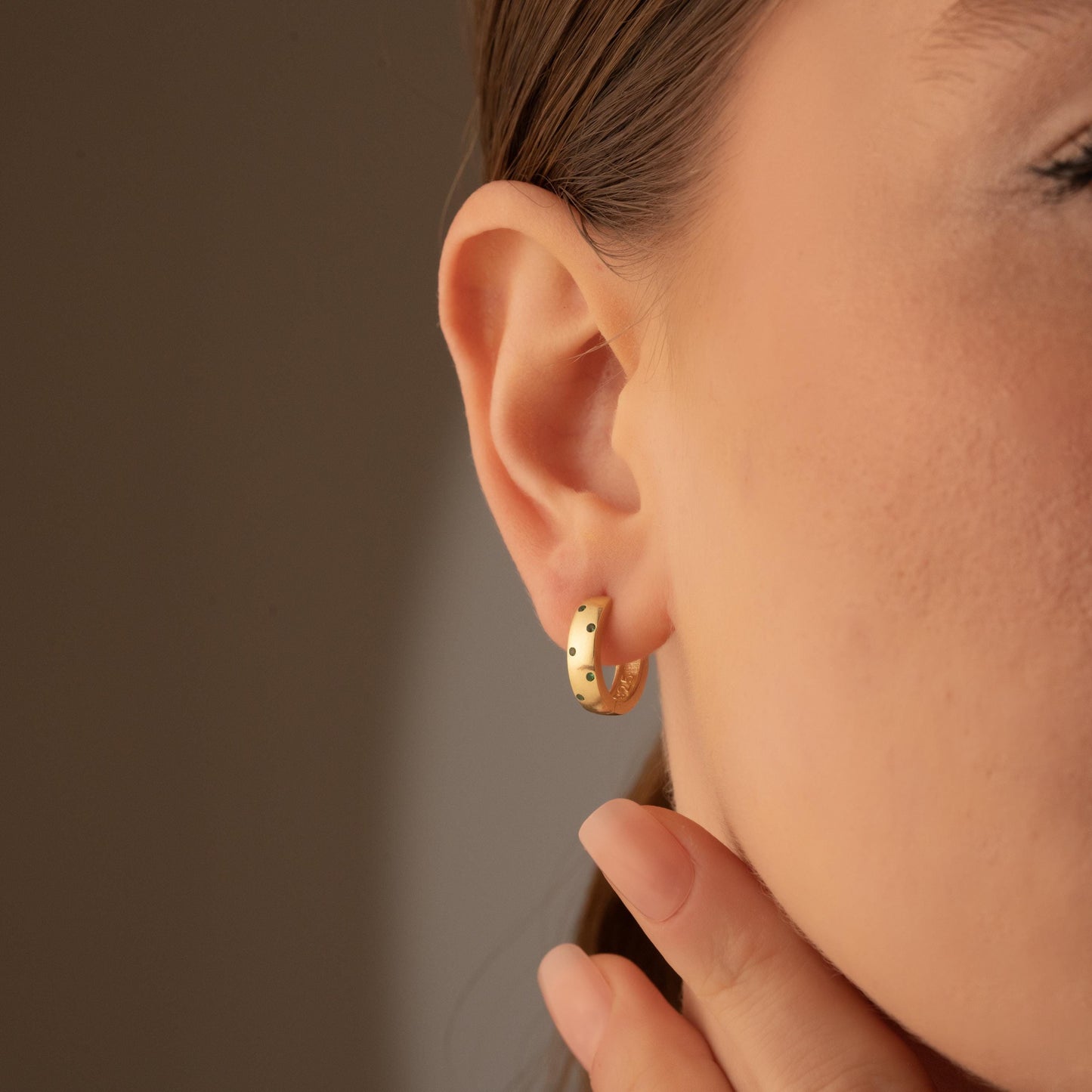 Huggie Earrings – Green Stone Hoop – Minimalist Gift for Her or Him