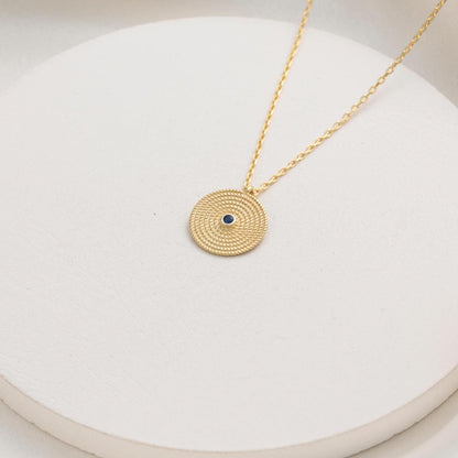 Textured Evil Eye Necklace – Minimal Round Pendant Jewelry, Gift for Her