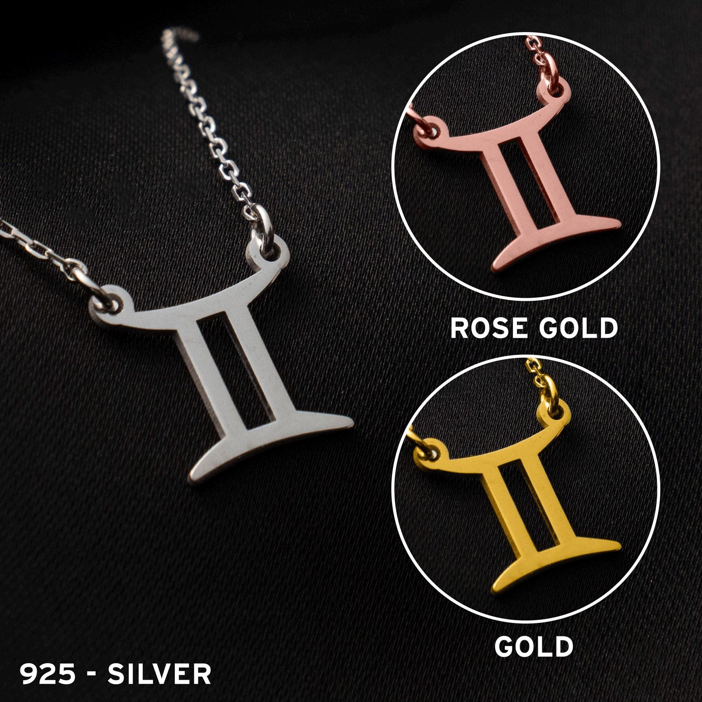 Celestial Twin: Gemini Zodiac Necklace in Sterling Silver - Custom Horoscope Jewelry