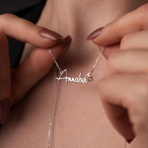 Name Necklace with Birthstone, Custom Silver Jewelry, 925 Pendant, Personalized Gift for Her