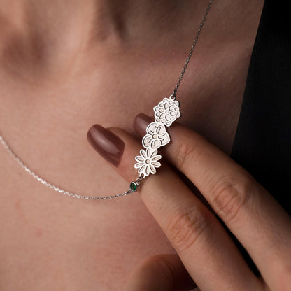 Elegant Birthstone Flower Necklace - Handcrafted 925 Silver Charm, Perfect Gift Idea