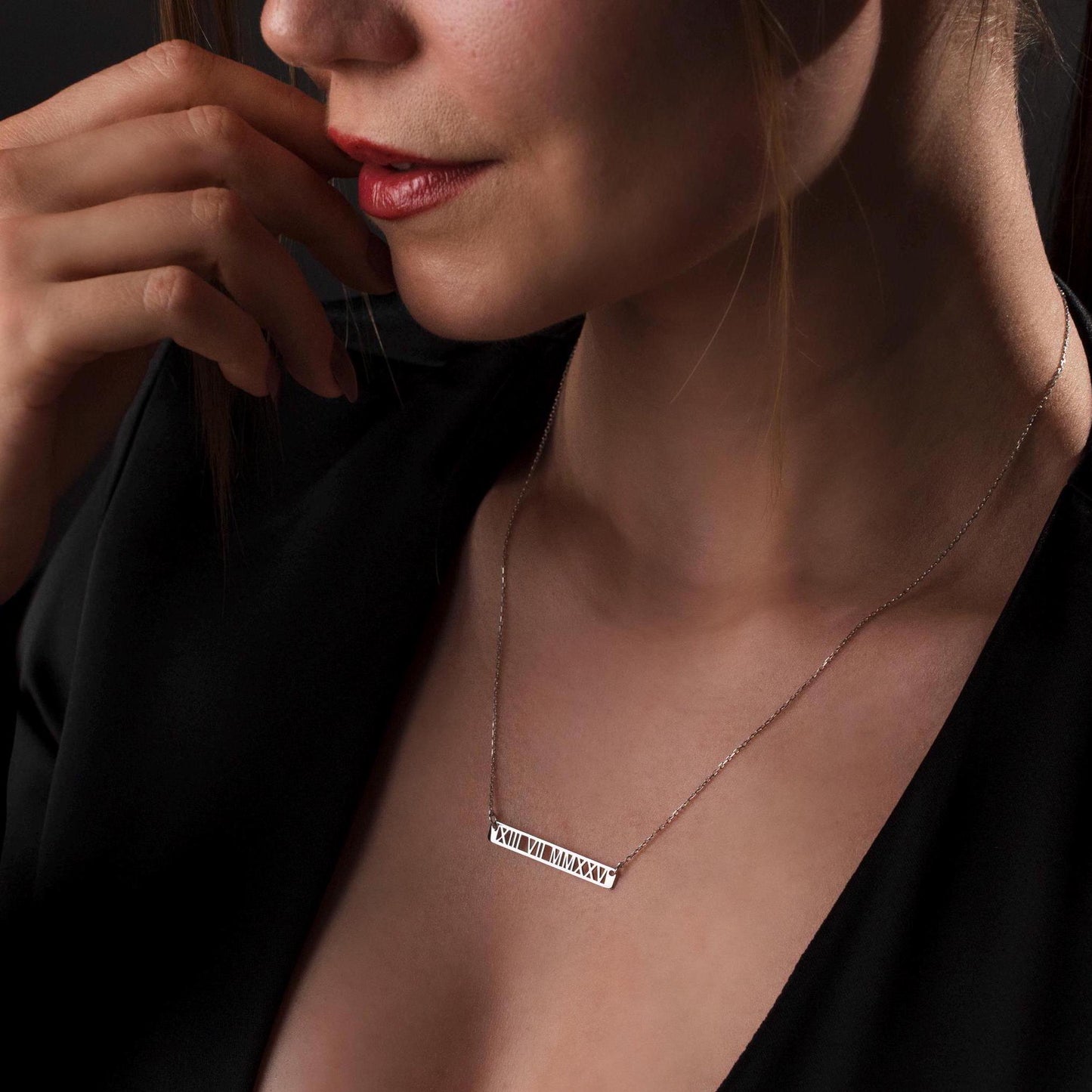 Elegant Roman Numeral Necklace - Custom Date Pendant in Sterling Silver, Unique Gift for Him or Her