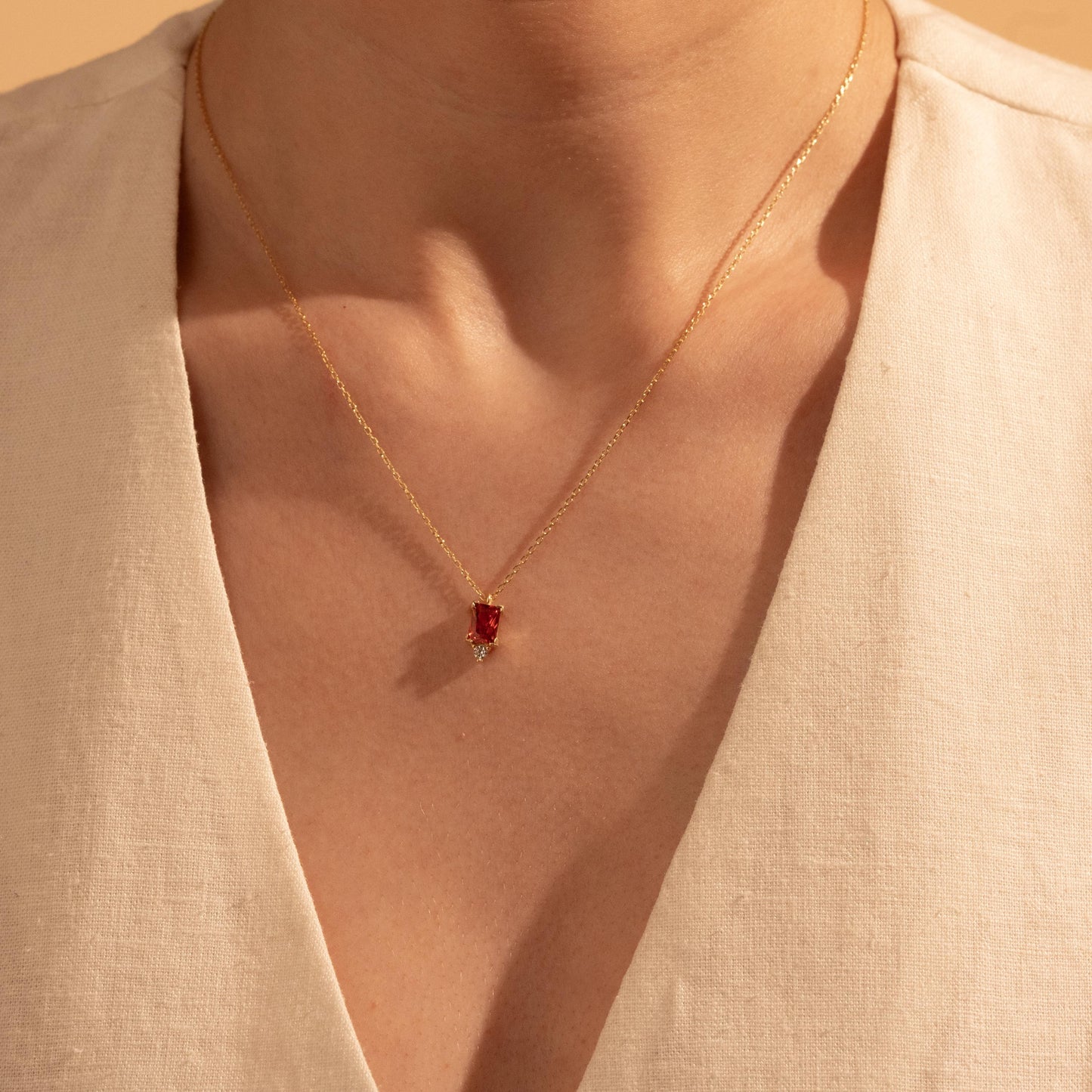 Red Gemstone Pendant – Elegant Gold Birthstone Necklace