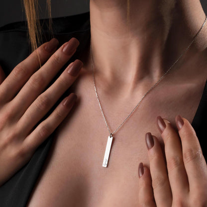 Personalized Bar Necklace, Custom Engraved Pendant, Minimalist Name Jewelry, Sterling Silver Gift for Her