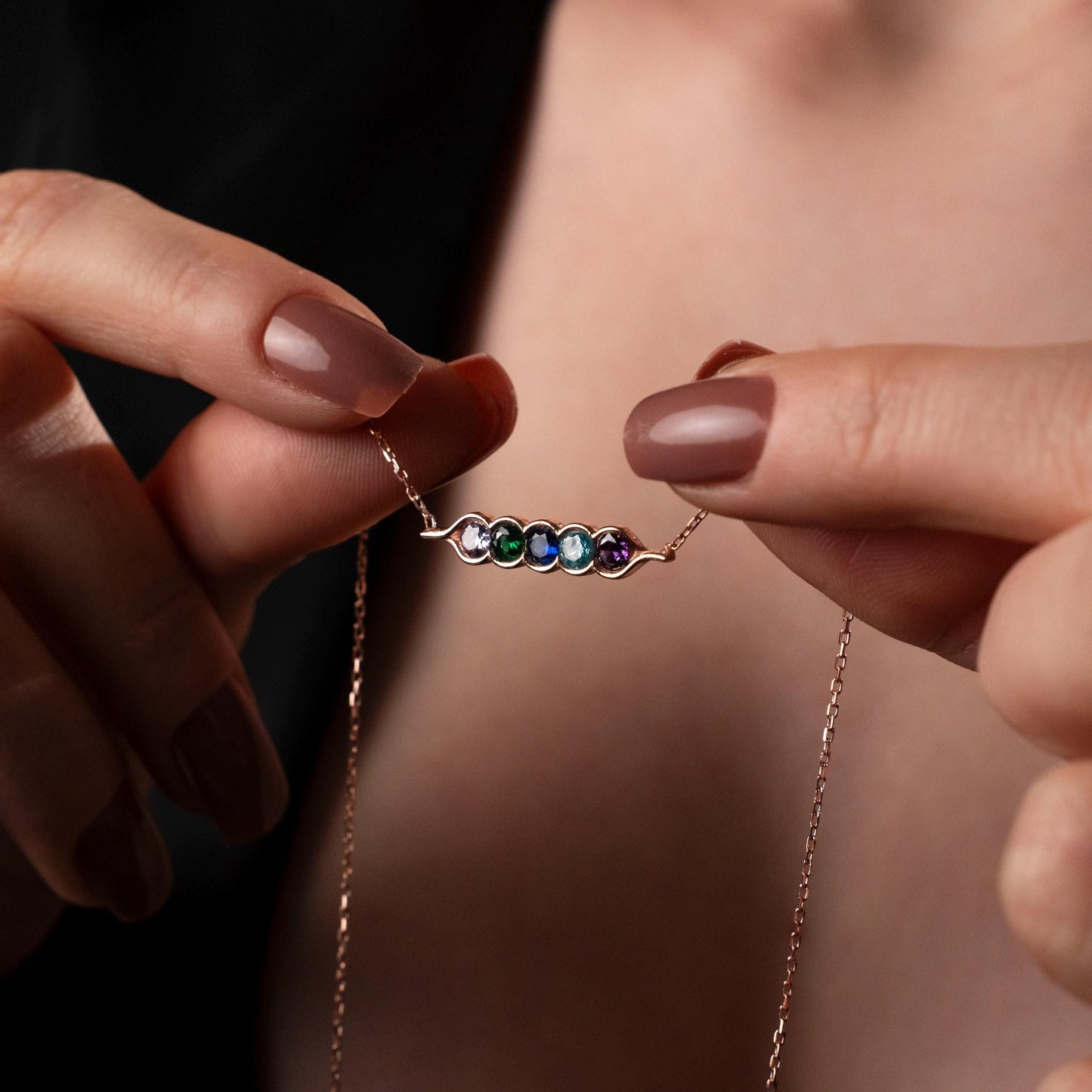 Sweet Pea Pod Necklace for Mom - Custom Birthstone Jewelry