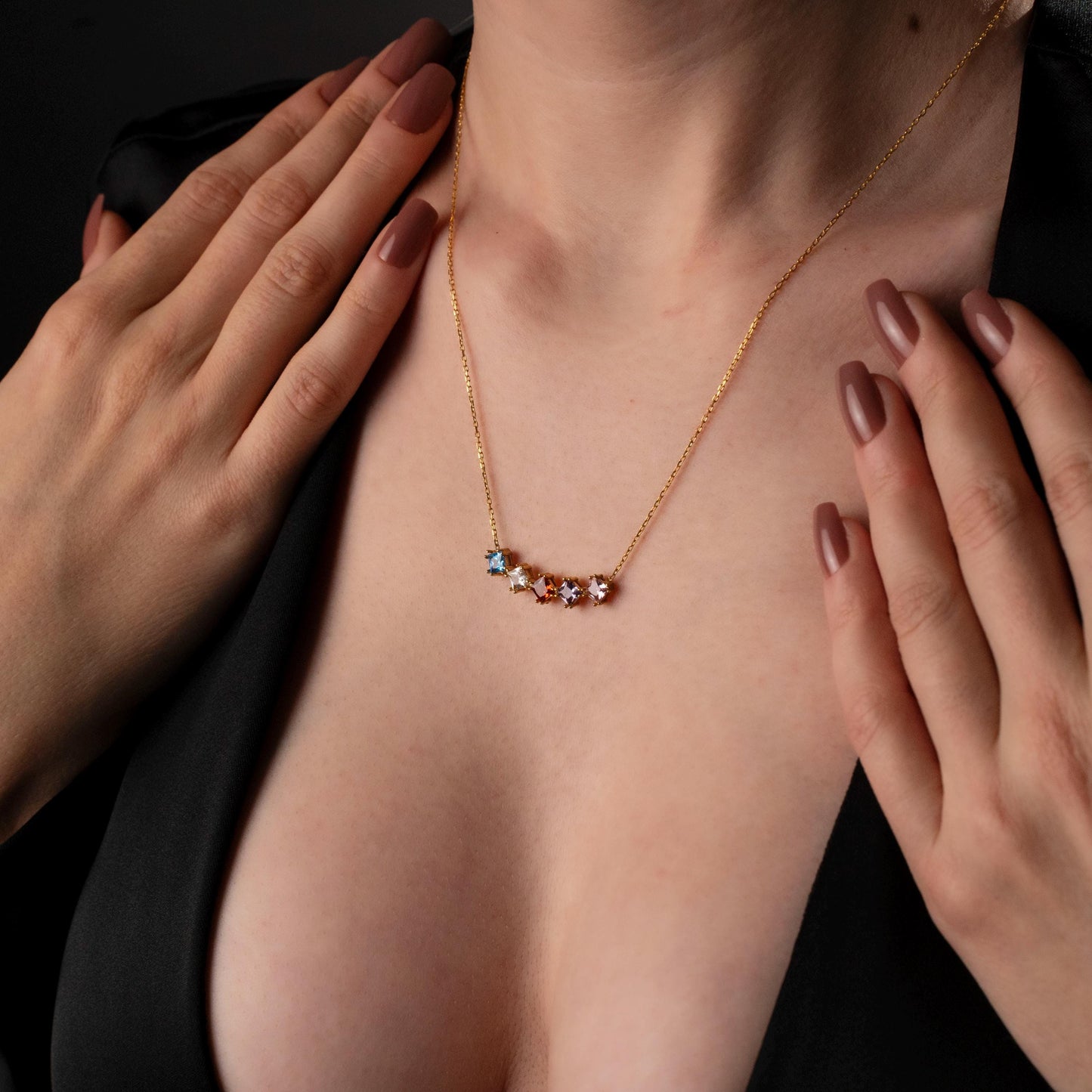 Meaningful Gold Birthstone Bar Necklace - Custom Family Gemstones, Personalized for Mom