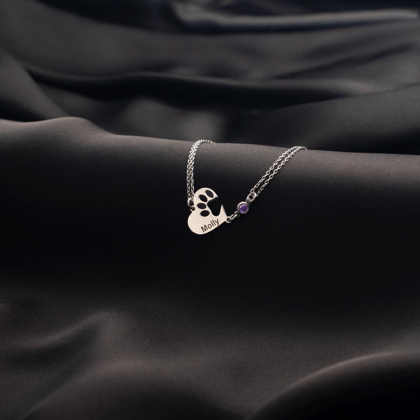 Personalized Name Bracelet with Birthstone - Engraved Heart Charm, Sterling Silver or 18K Gold Plated