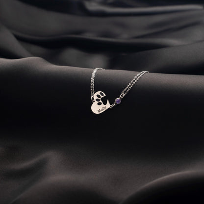 Personalized Name Bracelet with Birthstone - Engraved Heart Charm, Sterling Silver or 18K Gold Plated