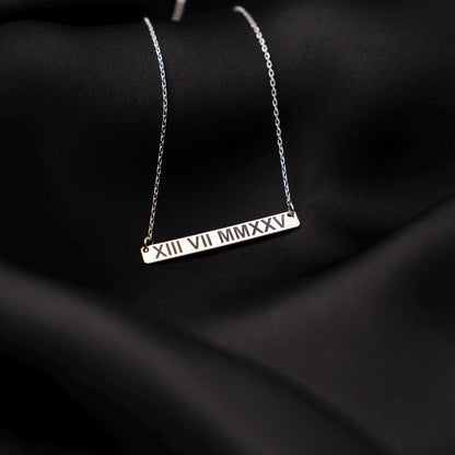 Timeless Elegance: Roman Numeral Date Necklace in 925 Silver - Personalized Gift for Him or Her