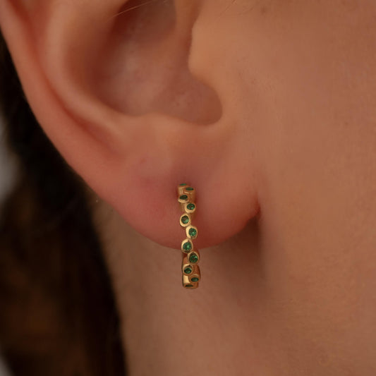 Dainty Gold Hoop Earrings with Emerald Green Crystals - Elegant Gift for Her
