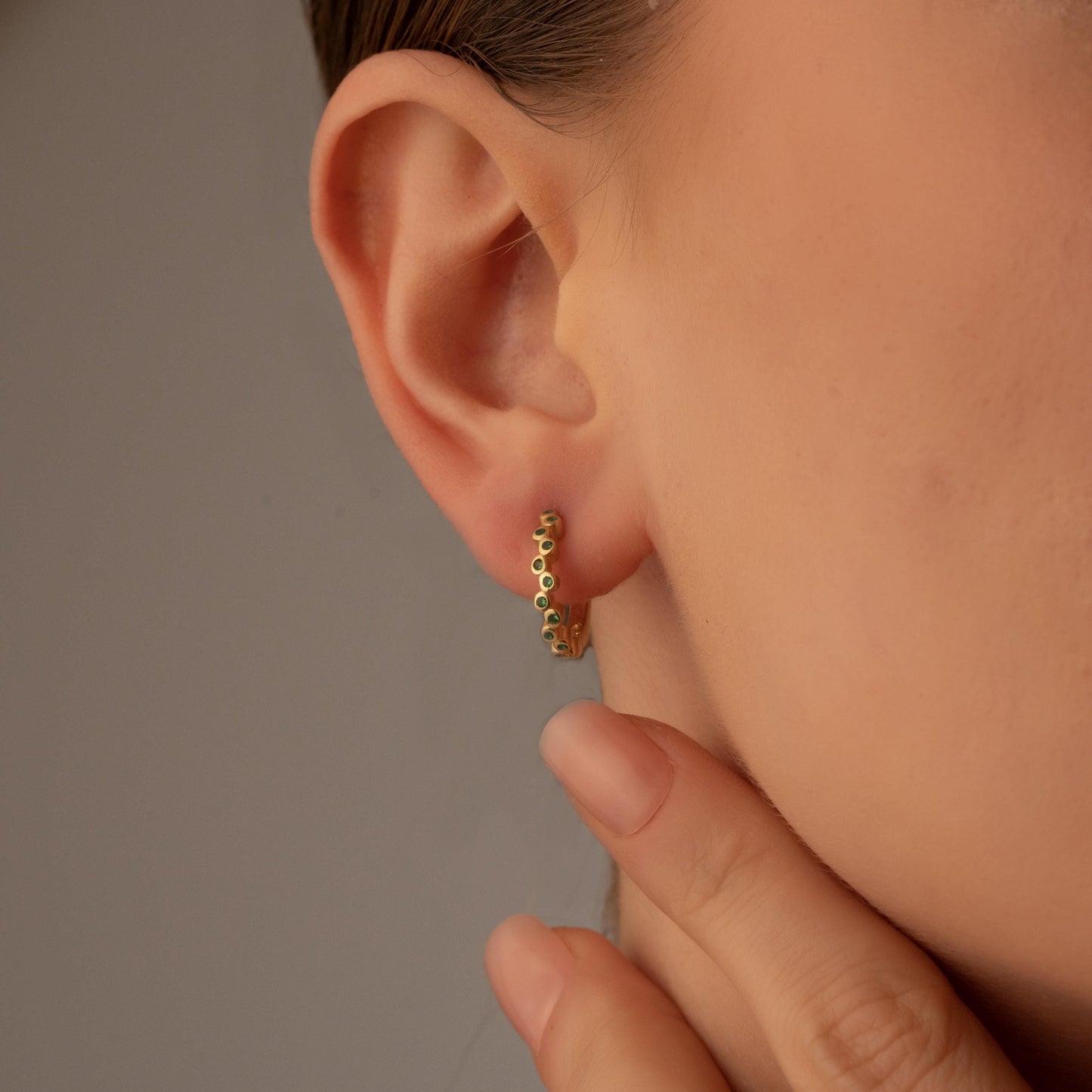 Dainty Gold Hoop Earrings with Emerald Green Crystals - Elegant Gift for Her