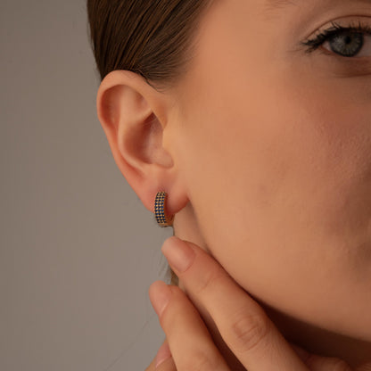 Edgy Chic Huggie Earrings - Crystal Black Hoops for Stylish Women