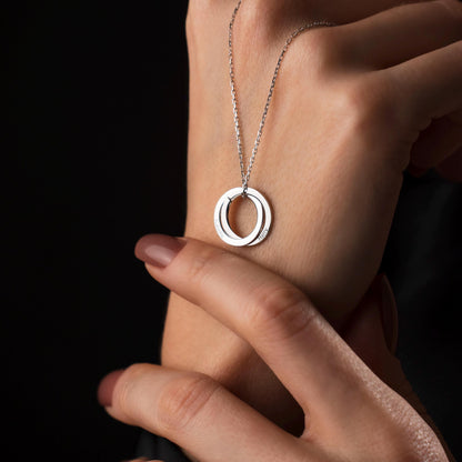 Customized Double Circle Necklace - Engraved Sterling Silver Pendant, Interlocking Rings - Unique Gift Idea