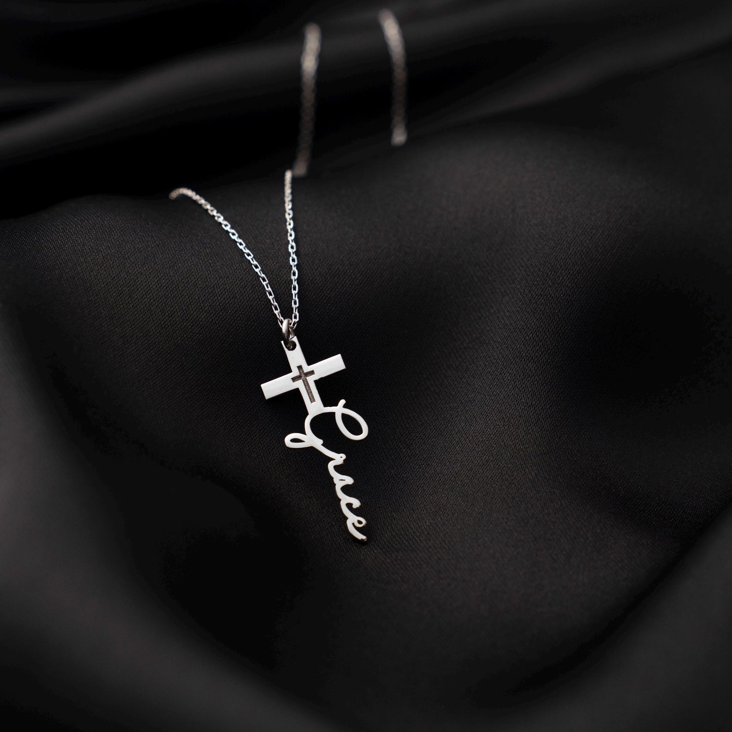 Customized Cross Necklace for Her - Unique Name Pendant in Sterling Silver