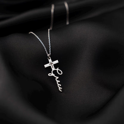 Customized Cross Necklace for Her - Unique Name Pendant in Sterling Silver