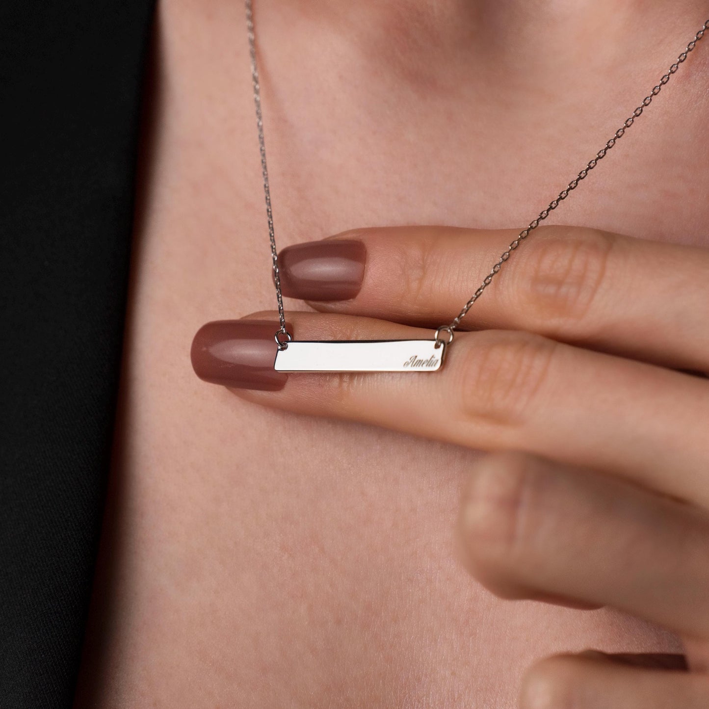 Personalized Bar Necklace, Engraved Nameplate Jewelry, Custom Sterling Silver Pendant, Minimalist Gift for Her