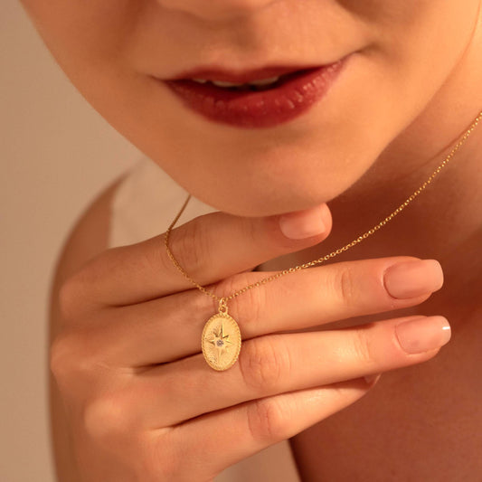 Vintage Star Pendant Necklace - Custom North Star Gift for Her, 18K Gold Plated