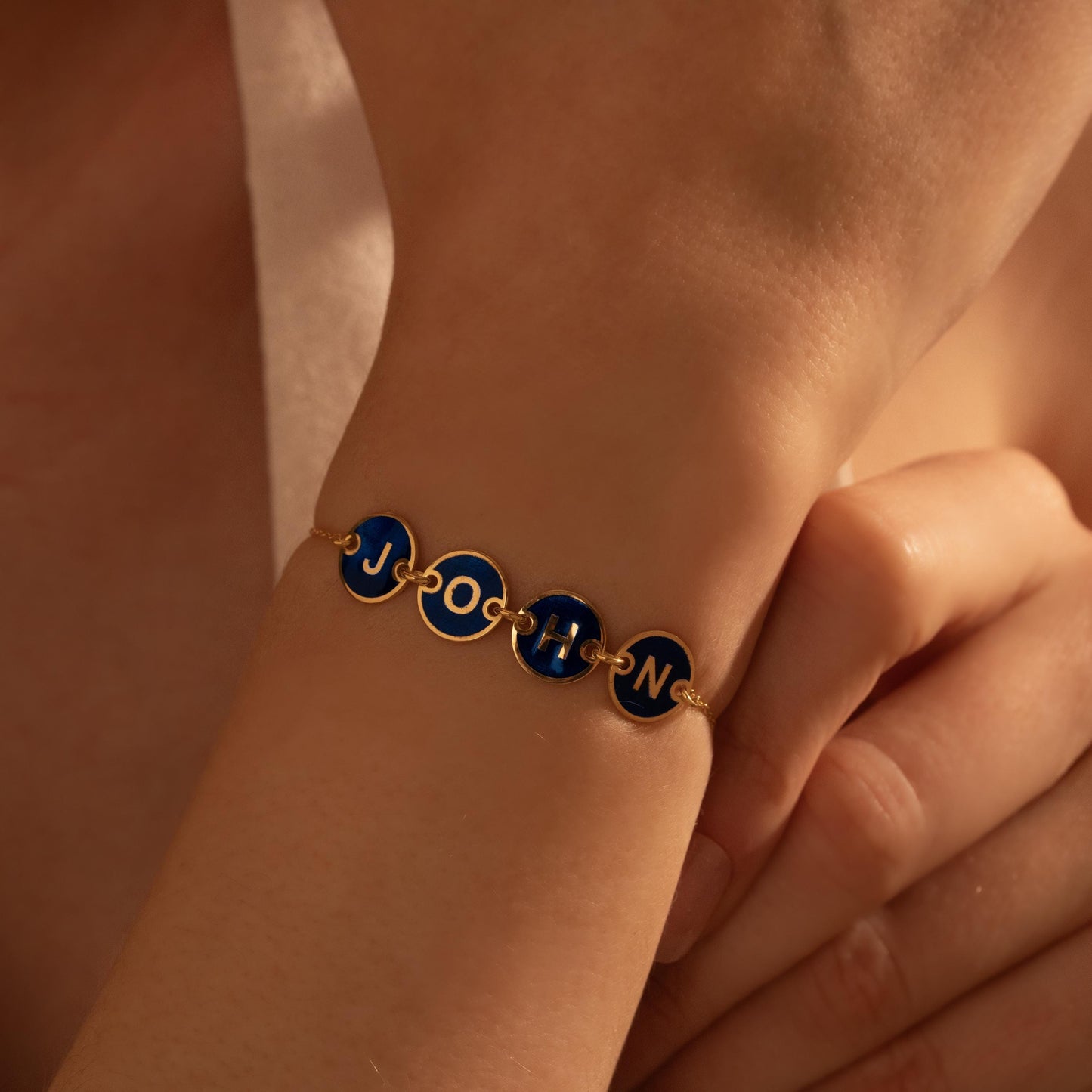 Bespoke Enamel Letter Bracelet - Vibrant Blue Personalized Jewelry