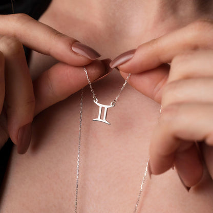 Celestial Twin: Gemini Zodiac Necklace in Sterling Silver - Custom Horoscope Jewelry