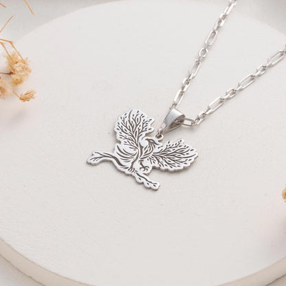 Phoenix Bird Silver Necklace – Rising from the Ashes Gift
