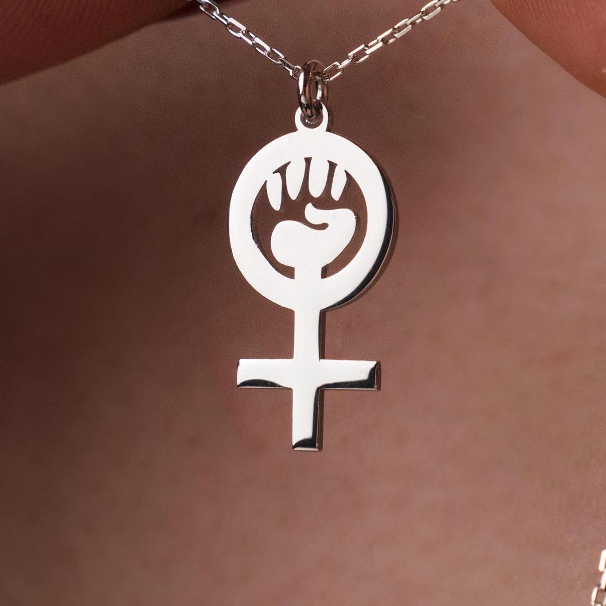 Feminist Symbol Necklace, Women’s Rights Jewelry, Sterling Silver Pendant, Empowerment Gift for Her