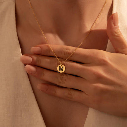 Custom Initial Disc Necklace in Gold - Personalized Letter Pendant, Elegant Gift for Her