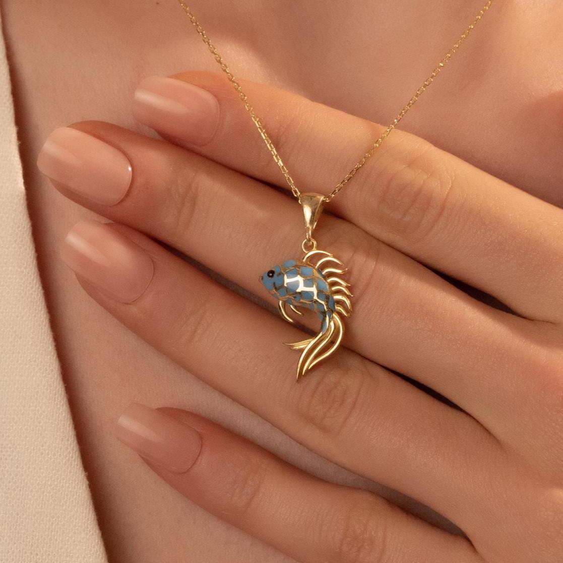 Enamel Fish Necklace – Handmade Betta Pendant, Ocean Lover Jewelry Gift