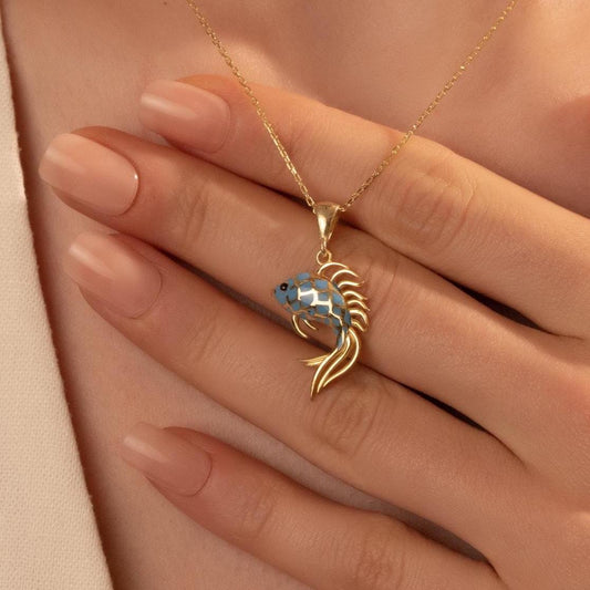 Enamel Fish Necklace – Handmade Betta Pendant, Ocean Lover Jewelry Gift