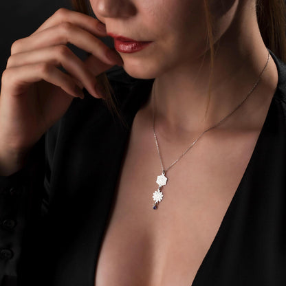 Birth Flower and Birthstone Necklace, Custom Silver Pendant, 925 Jewelry, Personalized Gift for Her