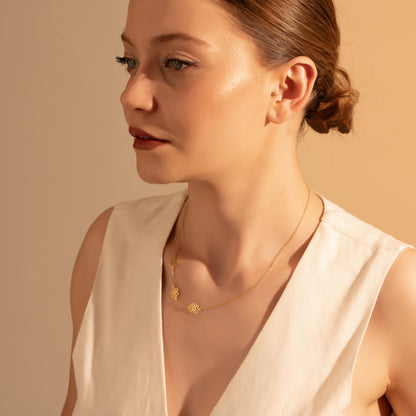 Three Flower Charm Necklace – Dainty Gold Floral Jewelry Gift for Her