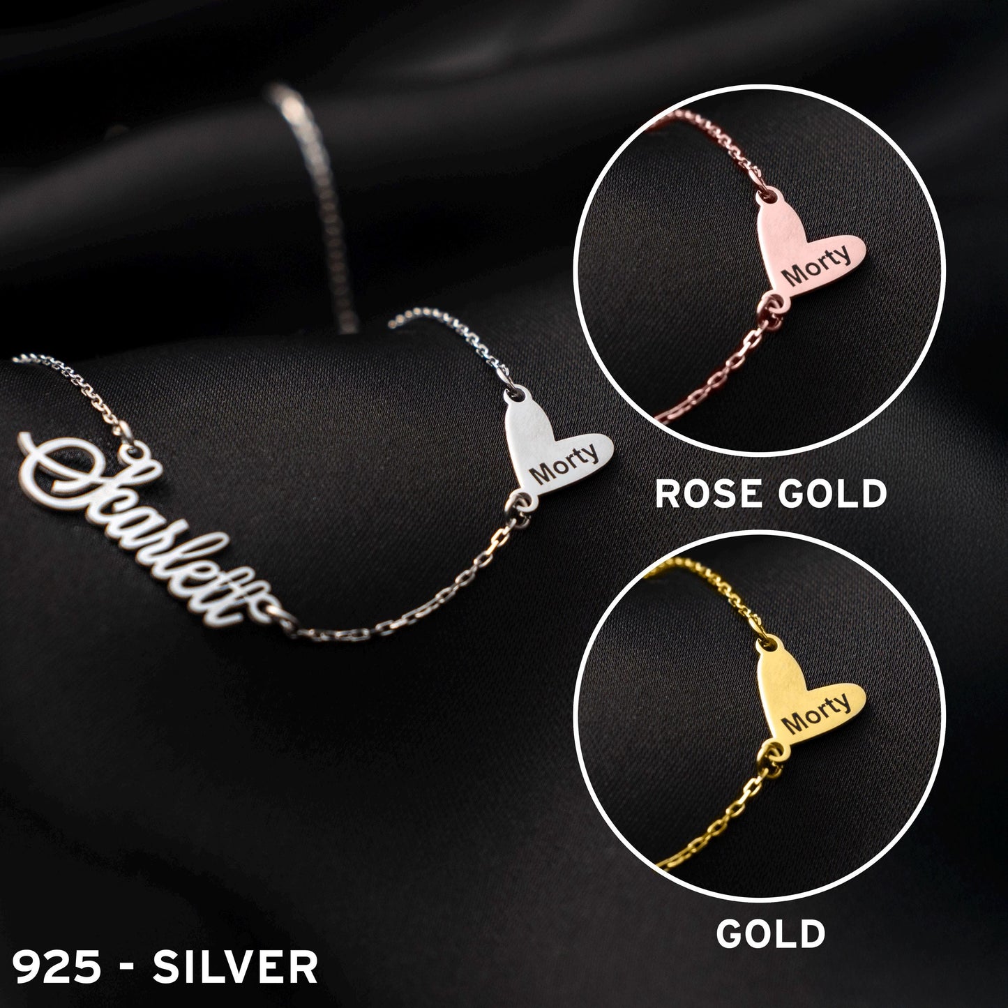 Name in the Heart: Custom 925 Silver Necklace, Engraved Name Pendant, Personalized Gift for Her