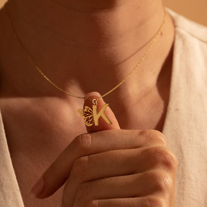 Personalized Butterfly Initial Necklace - Dainty Gold Pendant for Women