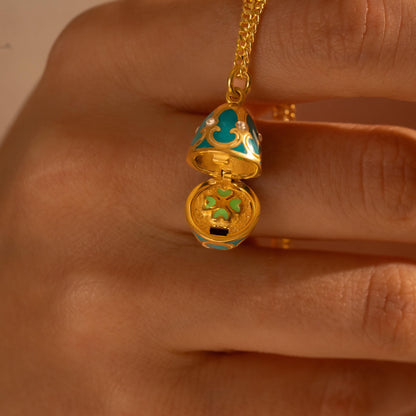 Vintage Enamel Egg Necklace – Elegant Easter Pendant Jewelry