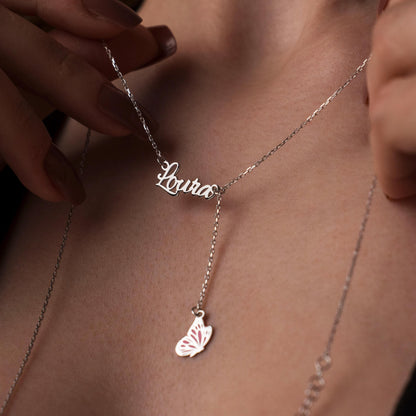 Enamel Butterfly Personalized Necklace - Elegant 925 Silver Jewelry for Her
