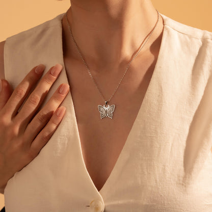 Butterfly Pendant Necklace - Elegant Silver Necklace for Her - Dainty Butterfly Gift Jewelry