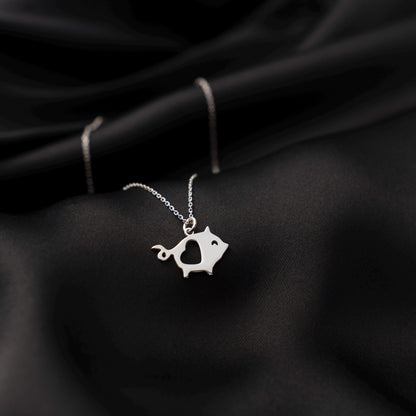 Adorable Heart Pig Necklace for Animal Lovers - Handcrafted Sterling Silver Pendant