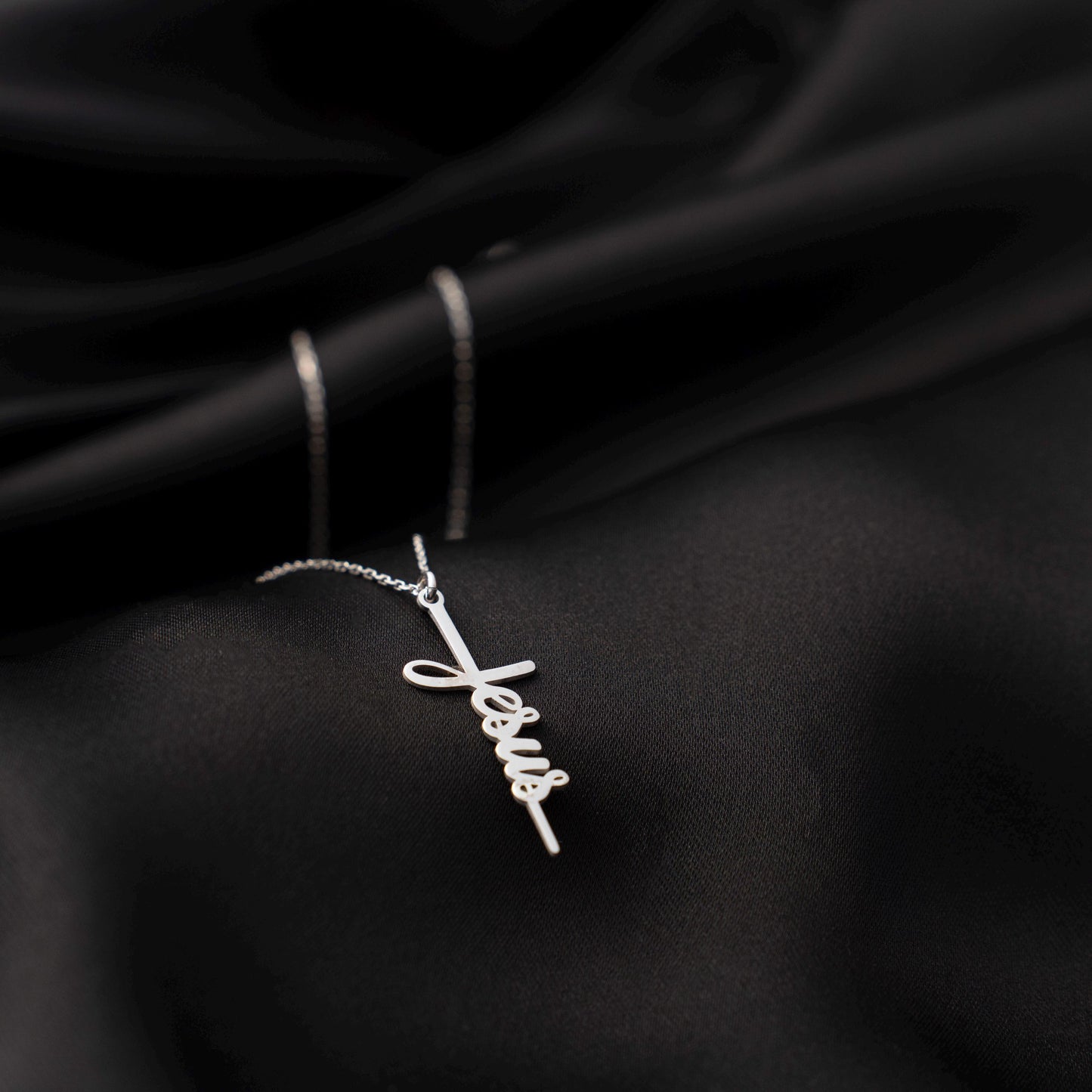 Jesus Name Cross Necklace, Sterling Silver Christian Pendant, Religious Faith Jewelry, Meaningful Christian Gift