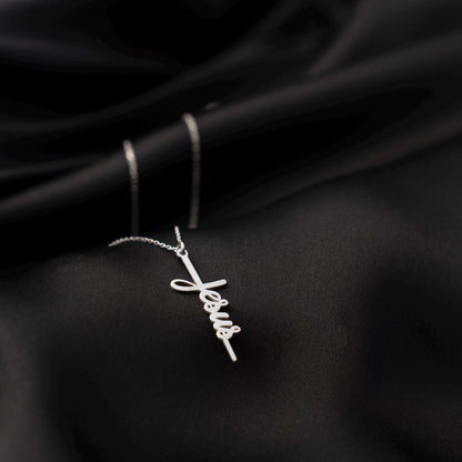 Jesus Name Cross Necklace, Sterling Silver Christian Pendant, Religious Faith Jewelry, Meaningful Christian Gift