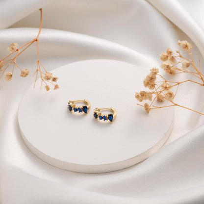 Chic Blue Crystal Earrings with a Touch of Gold - Ideal Gift for Her