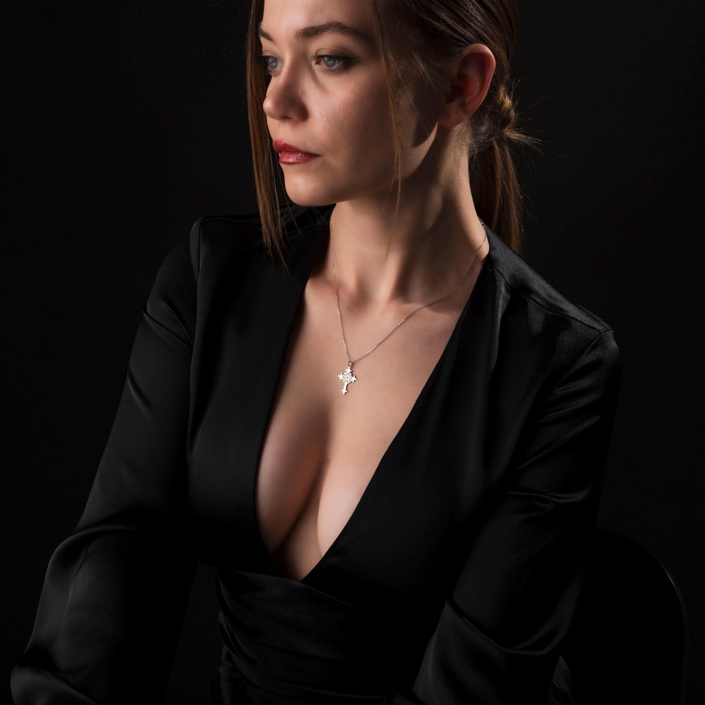 Elegant Floral Cross Necklace - Sterling Silver Religious Pendant, Gift for Her