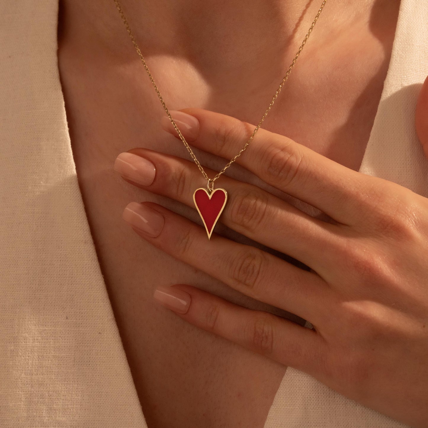 Red Heart Pendant Necklace – Custom Love Necklace Gift for Her, 18K Gold Plated
