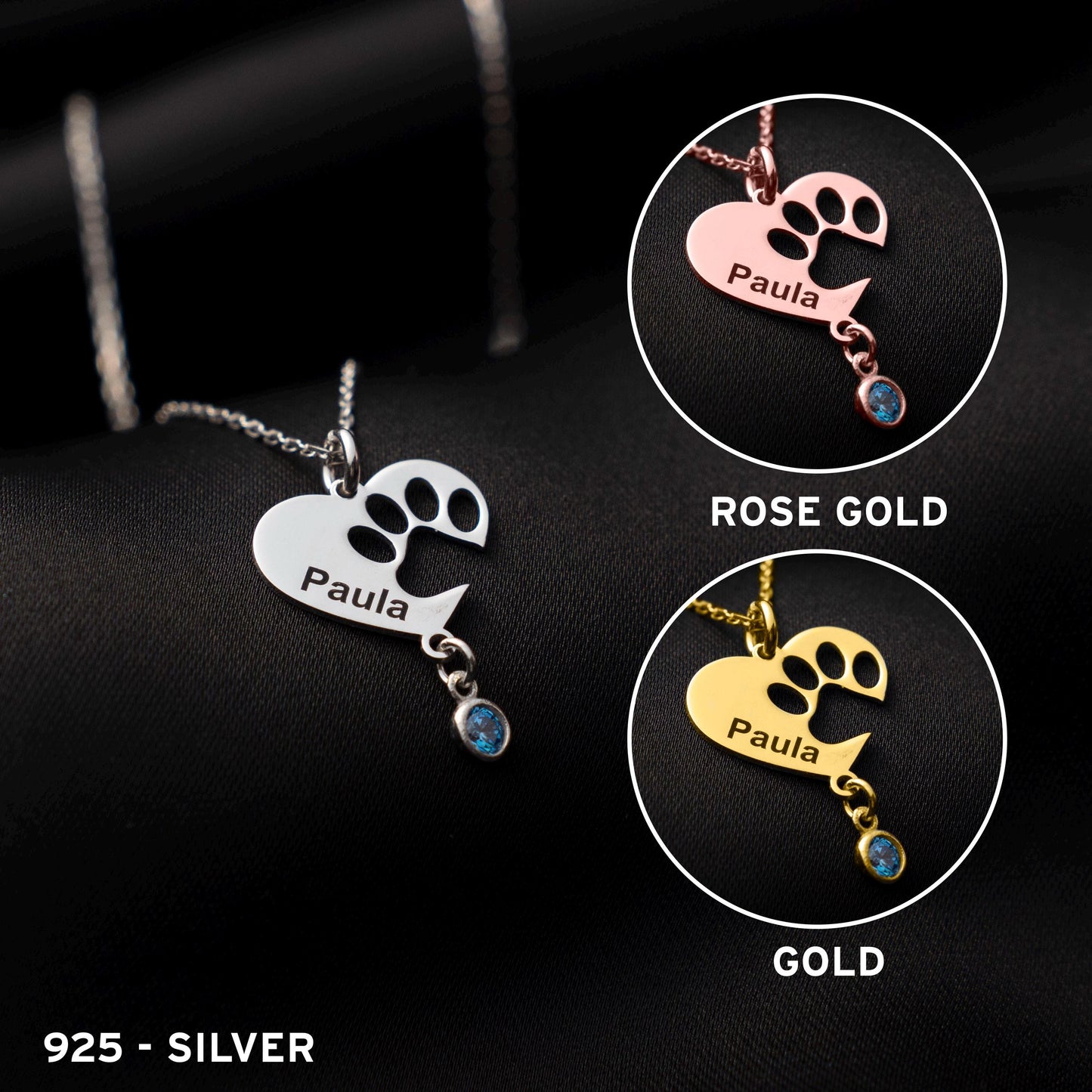 Pet Loss Tribute Necklace - Sterling Silver Paw Charm for Pet Lovers, Customizable with Birthstone