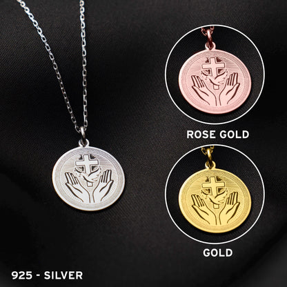 Divine Gold Cross Necklace - Perfect Gift for Mom, Religious Prayer Hands Pendant, Christian Jewelry