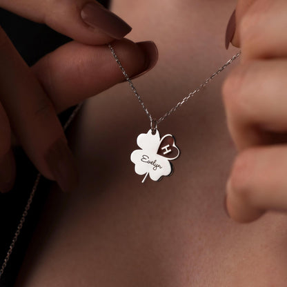 Lucky Four Leaf Clover Necklace - Personalized Silver Charm for Her