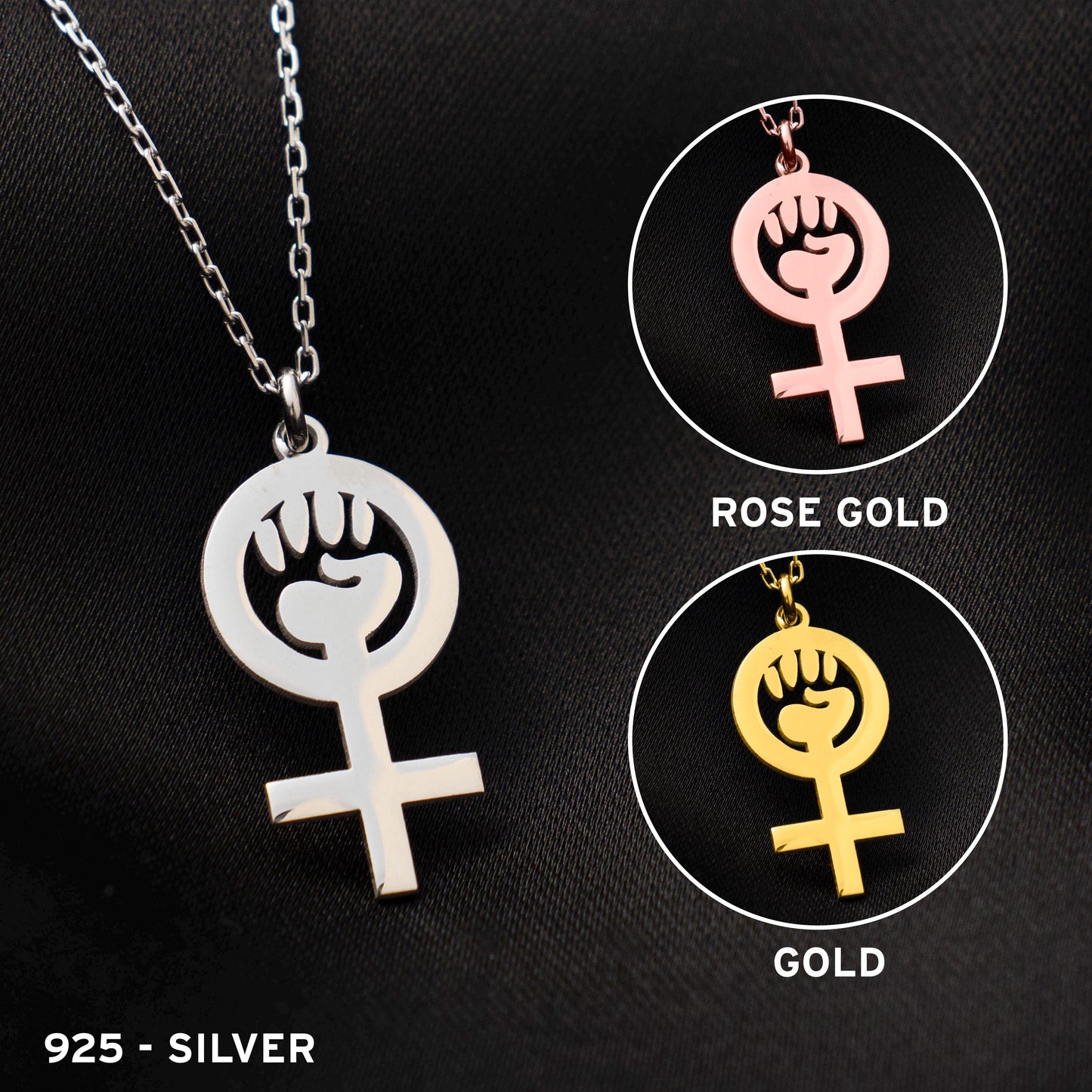 Feminist Symbol Necklace, Women’s Rights Jewelry, Sterling Silver Pendant, Empowerment Gift for Her
