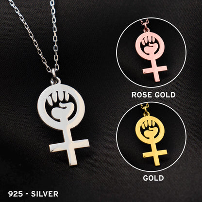 Feminist Symbol Necklace, Women’s Rights Jewelry, Sterling Silver Pendant, Empowerment Gift for Her